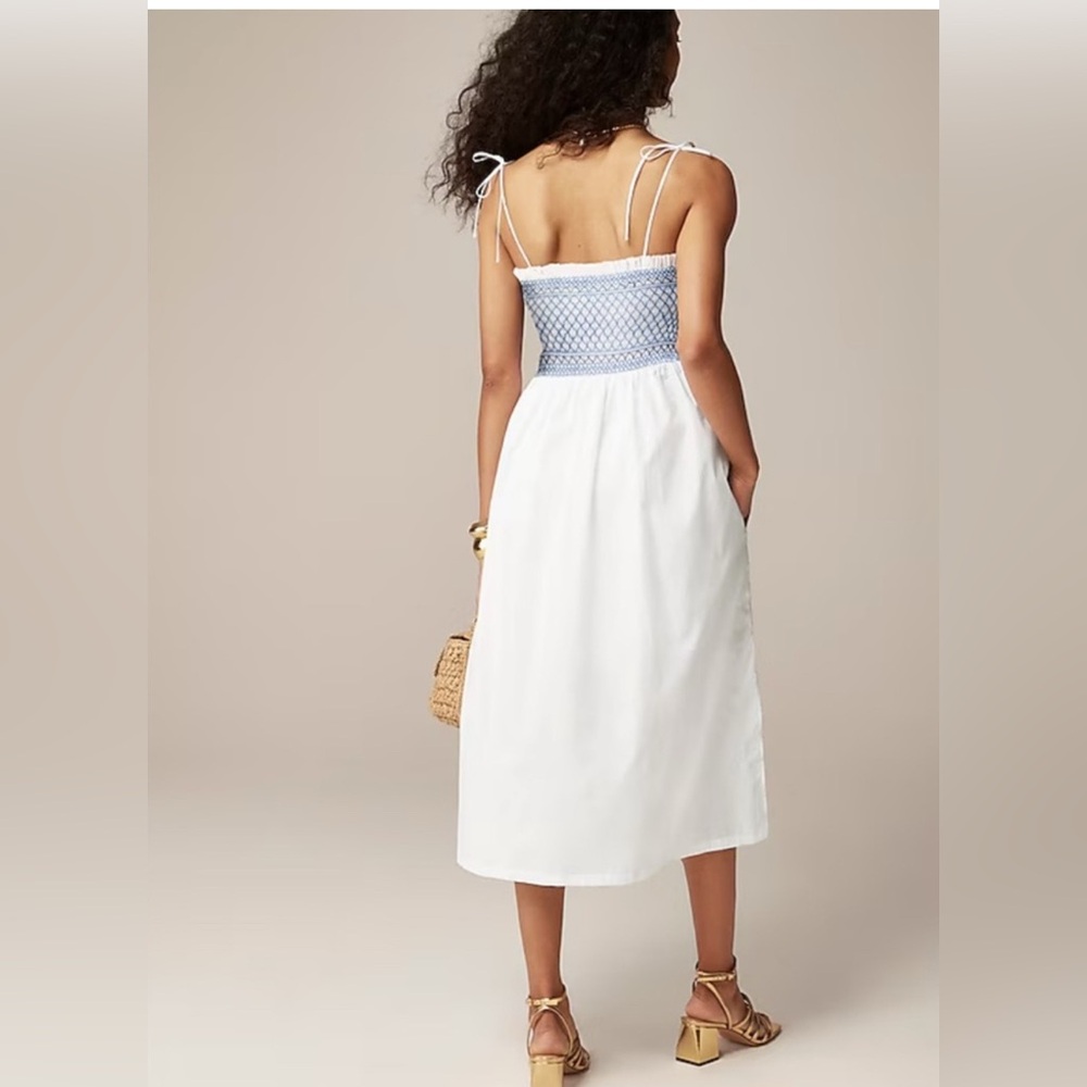J.CREW Paloma Midi Dress in Striped Cotton Poplin White/Blue Size XS - Picture 2 of 13